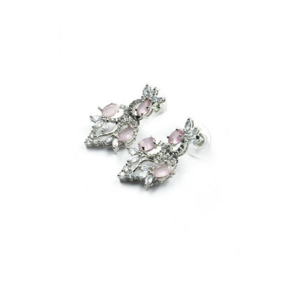 Generic Women's Brass Silver Plated Necklace set (Pink)