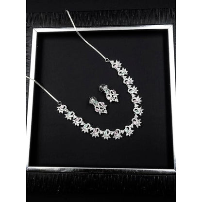 Generic Women's Brass Silver Plated Necklace set (Multicolor)