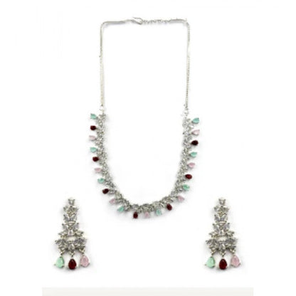 Generic Women's Brass Silver Plated Necklace set (Multicolor)