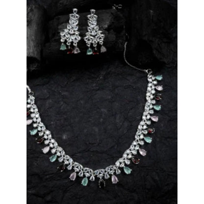 Generic Women's Brass Silver Plated Necklace set (Multicolor)