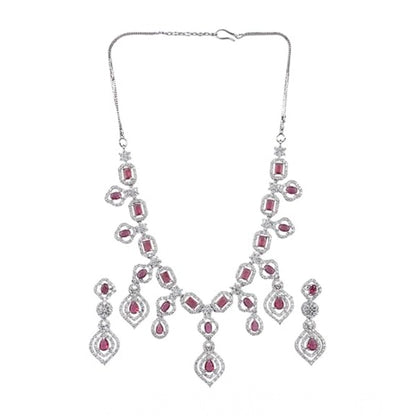 Generic Women's Brass Silver Plated Necklace set (Red)