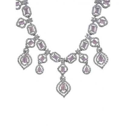 Generic Women's Brass Silver Plated Necklace set (Pink)