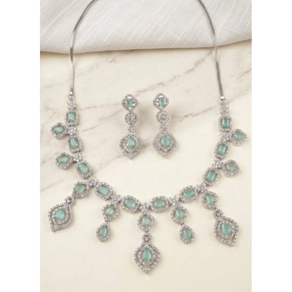 Generic Women's Brass Silver Plated Necklace set (Turquoise)