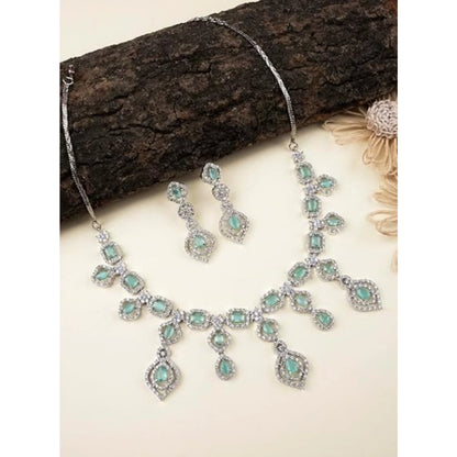 Generic Women's Brass Silver Plated Necklace set (Turquoise)
