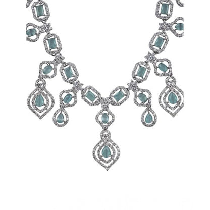 Generic Women's Brass Silver Plated Necklace set (Turquoise)