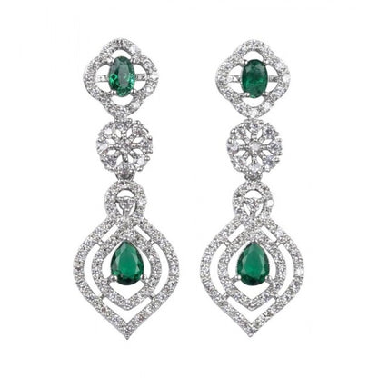 Generic Women's Brass Silver Plated Necklace set (Green)