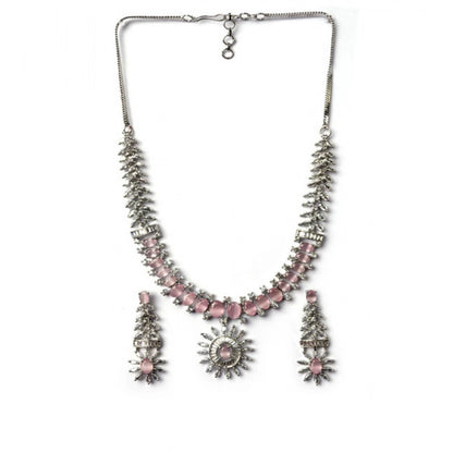 Generic Women's Brass Silver Plated Necklace set (Pink)