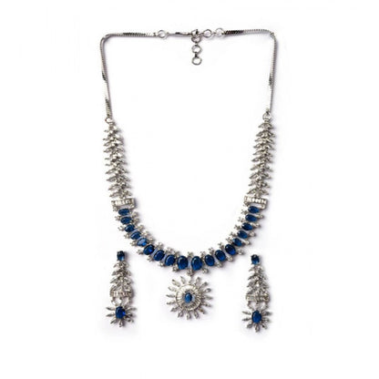 Generic Women's Brass Silver Plated Necklace set (Blue)