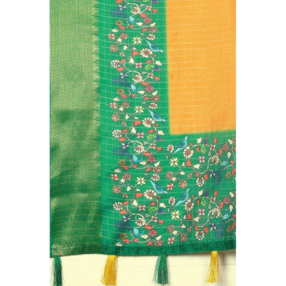 Generic Women's Cotton Silk Printed Saree With Unstitched Blouse 5.5Mtr (Yellow Green)