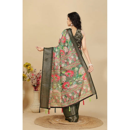 Generic Women's Cotton Silk Floral Printed Saree With Unstitched Blouse 5.5Mtr (Grey)