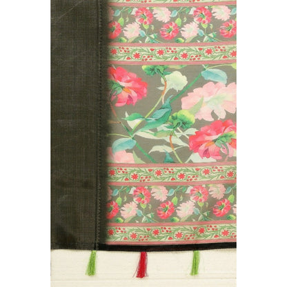 Generic Women's Cotton Silk Floral Printed Saree With Unstitched Blouse 5.5Mtr (Grey)