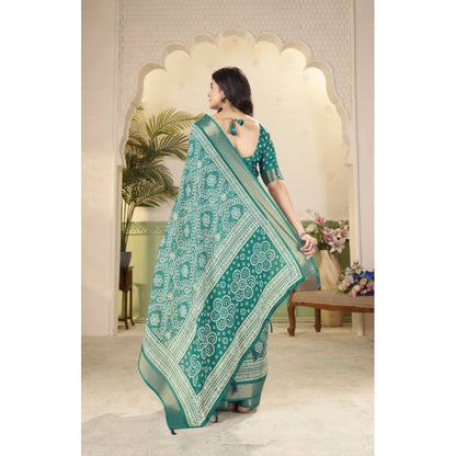 Generic Women's Cotton Silk Floral Printed Saree With Unstitched Blouse 5.5Mtr (Teal)