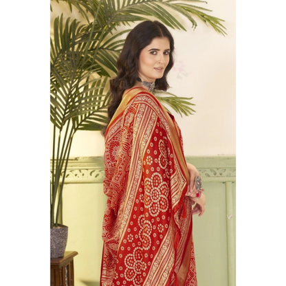 Generic Women's Cotton Silk Floral Printed Saree With Unstitched Blouse 5.5Mtr (Red)