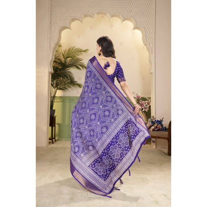 Generic Women's Cotton Silk Floral Printed Saree With Unstitched Blouse 5.5Mtr (Royal Blue)