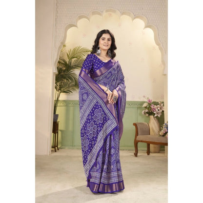 Generic Women's Cotton Silk Floral Printed Saree With Unstitched Blouse 5.5Mtr (Royal Blue)