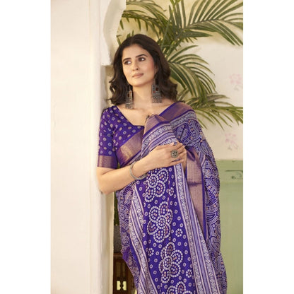 Generic Women's Cotton Silk Floral Printed Saree With Unstitched Blouse 5.5Mtr (Royal Blue)