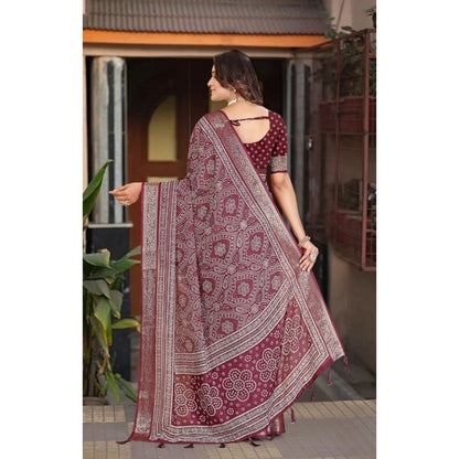 Generic Women's Cotton Silk Floral Printed Saree With Unstitched Blouse 5.5Mtr (Maroon)
