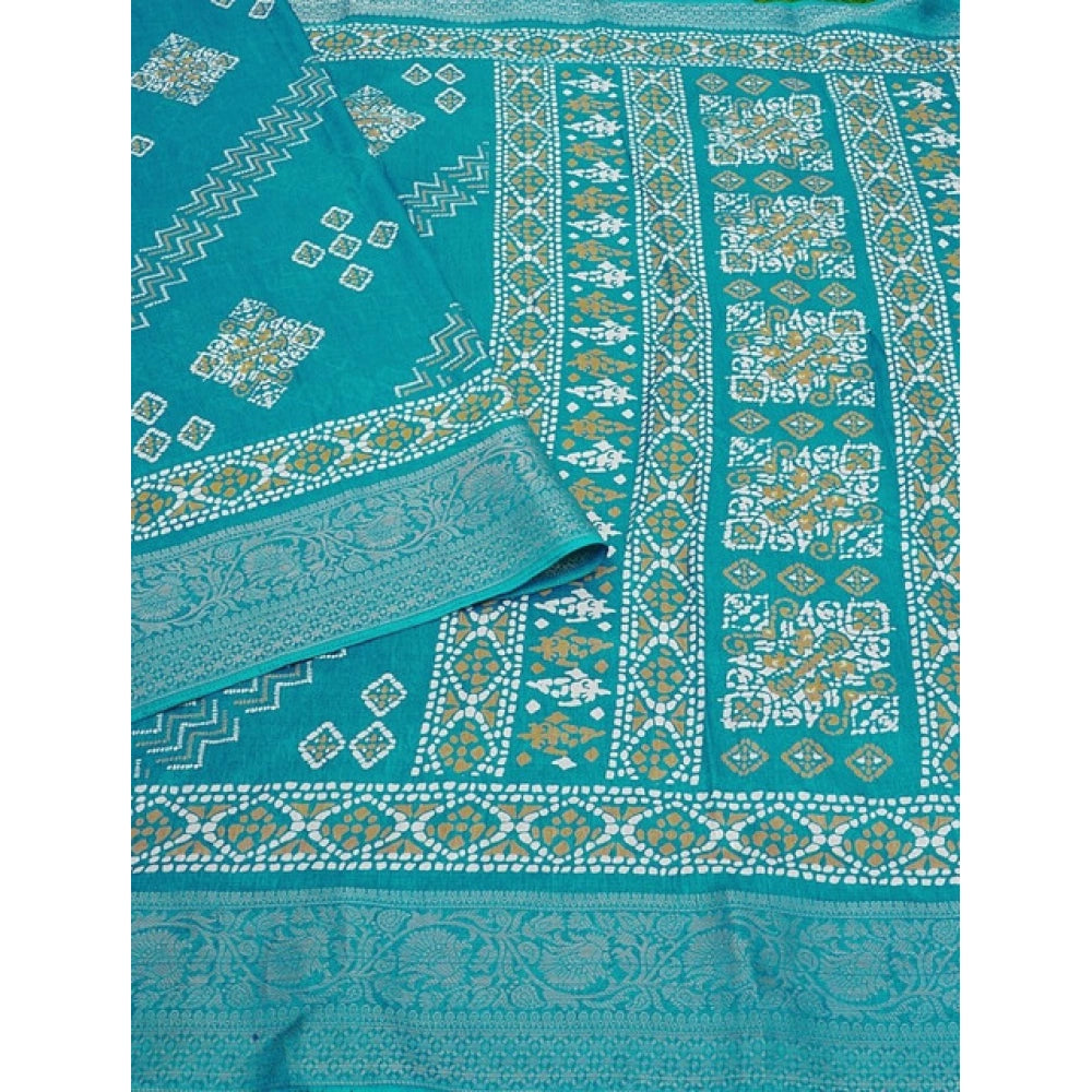 Generic Women's Cotton Silk Printed Saree With Unstitched Blouse 5.5Mtr (Teal)