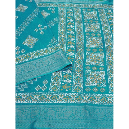 Generic Women's Cotton Silk Printed Saree With Unstitched Blouse 5.5Mtr (Teal)