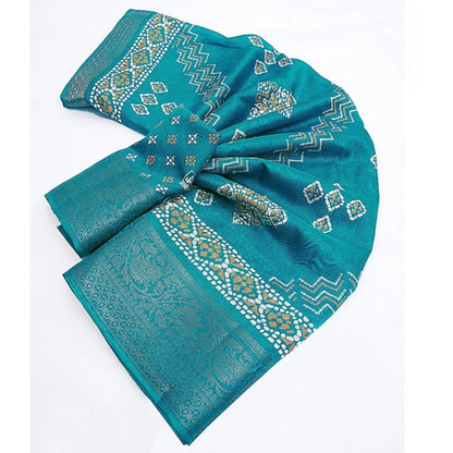 Generic Women's Cotton Silk Printed Saree With Unstitched Blouse 5.5Mtr (Teal)
