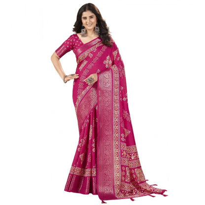 Generic Women's Cotton Silk Printed Saree With Unstitched Blouse 5.5Mtr (Pink)