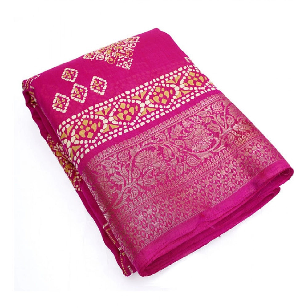 Generic Women's Cotton Silk Printed Saree With Unstitched Blouse 5.5Mtr (Pink)