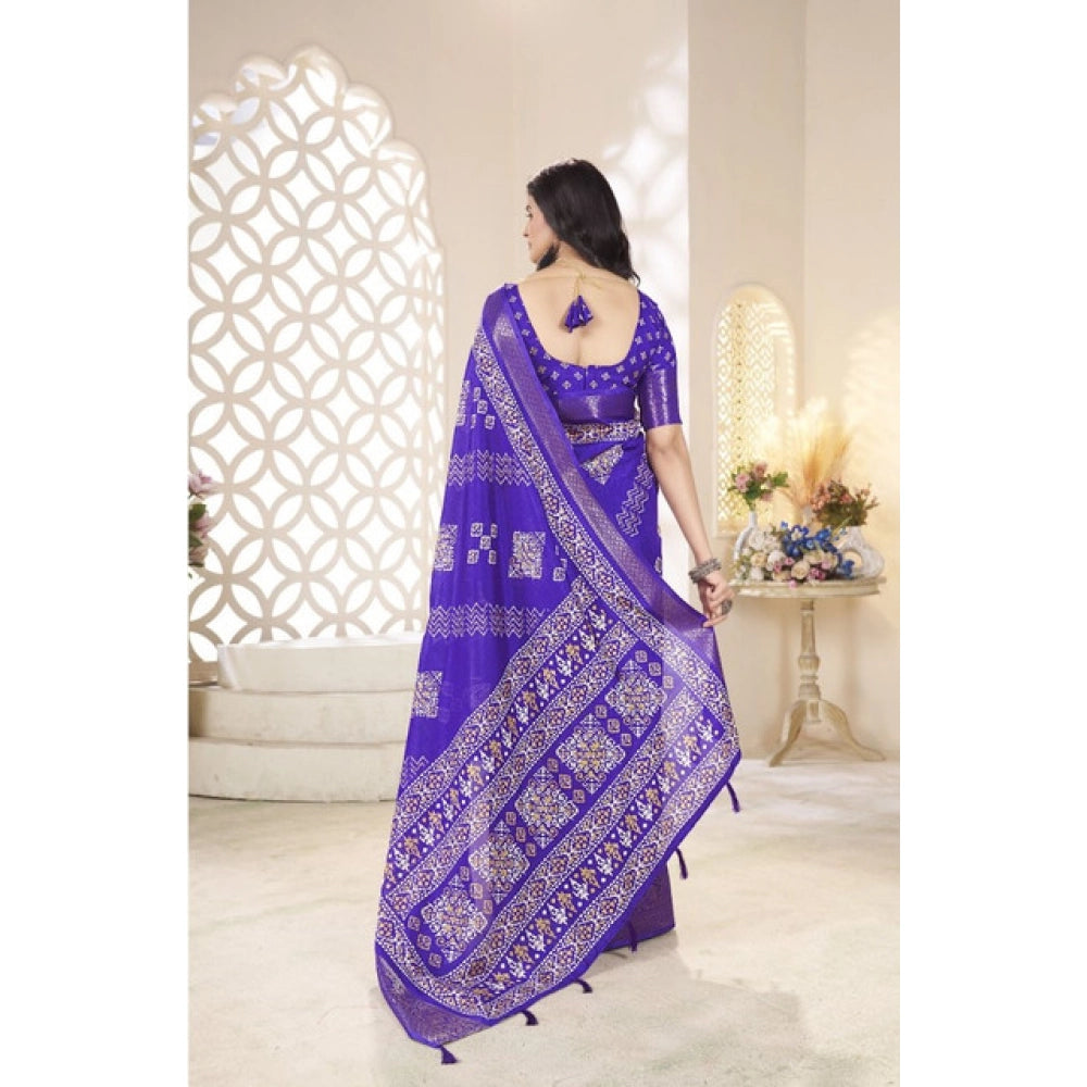Generic Women's Cotton Silk Printed Saree With Unstitched Blouse 5.5Mtr (Royal Blue)