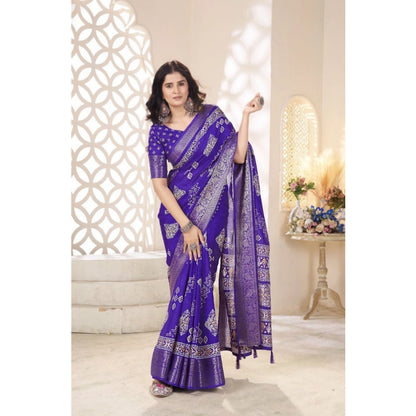 Generic Women's Cotton Silk Printed Saree With Unstitched Blouse 5.5Mtr (Royal Blue)
