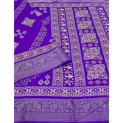 Generic Women's Cotton Silk Printed Saree With Unstitched Blouse 5.5Mtr (Royal Blue)