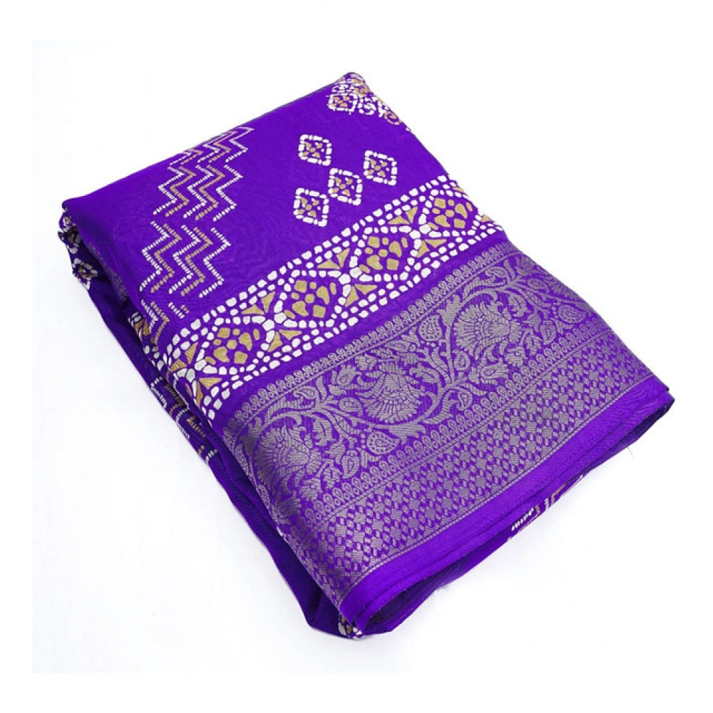 Generic Women's Cotton Silk Printed Saree With Unstitched Blouse 5.5Mtr (Royal Blue)