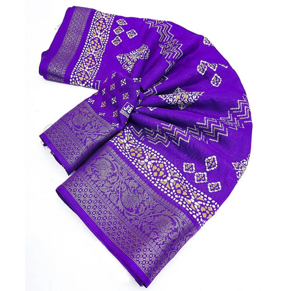 Generic Women's Cotton Silk Printed Saree With Unstitched Blouse 5.5Mtr (Royal Blue)