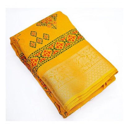 Generic Women's Cotton Silk Printed Saree With Unstitched Blouse 5.5Mtr (Yellow)