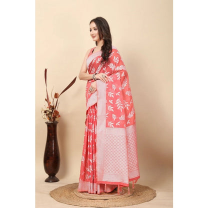 Generic Women's Art Silk Jacquard Printed Saree With Unstitched Blouse 5.5Mtr (Peach)