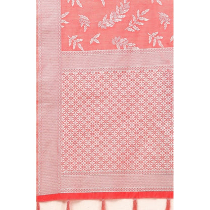 Generic Women's Art Silk Jacquard Printed Saree With Unstitched Blouse 5.5Mtr (Peach)