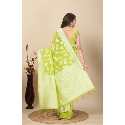 Generic Women's Art Silk Jacquard Printed Saree With Unstitched Blouse 5.5Mtr (Light Green)