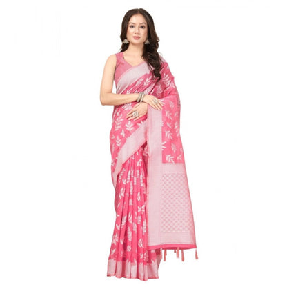 Generic Women's Art Silk Jacquard Printed Saree With Unstitched Blouse 5.5Mtr (Pink)