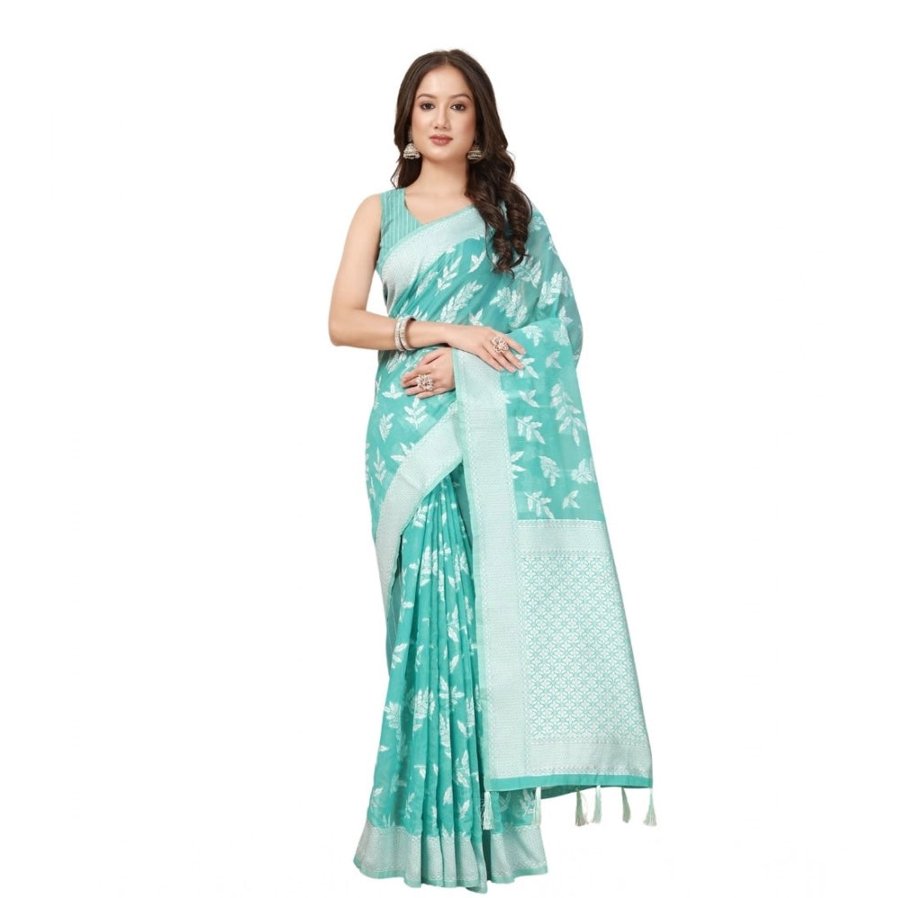 Generic Women's Art Silk Jacquard Printed Saree With Unstitched Blouse 5.5Mtr (Sky Blue)