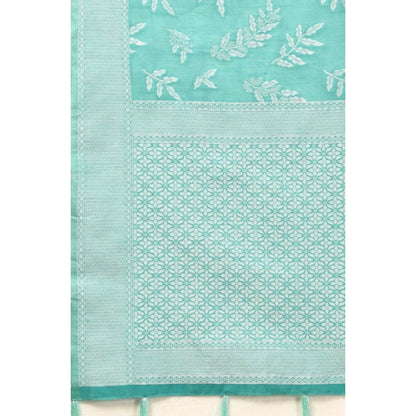 Generic Women's Art Silk Jacquard Printed Saree With Unstitched Blouse 5.5Mtr (Sky Blue)