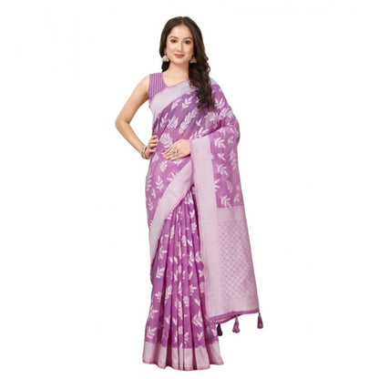 Generic Women's Art Silk Jacquard Printed Saree With Unstitched Blouse 5.5Mtr (Purple)