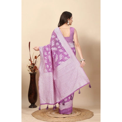 Generic Women's Art Silk Jacquard Printed Saree With Unstitched Blouse 5.5Mtr (Purple)
