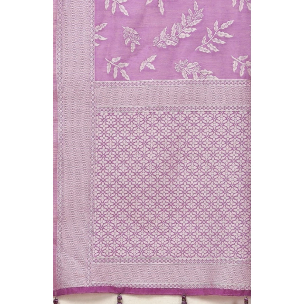 Generic Women's Art Silk Jacquard Printed Saree With Unstitched Blouse 5.5Mtr (Purple)