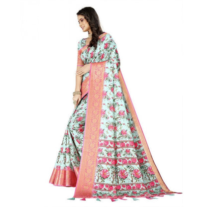 Generic Women's Cotton Silk Floral Printed Saree With Unstitched Blouse 5.5Mtr (Multicolor)