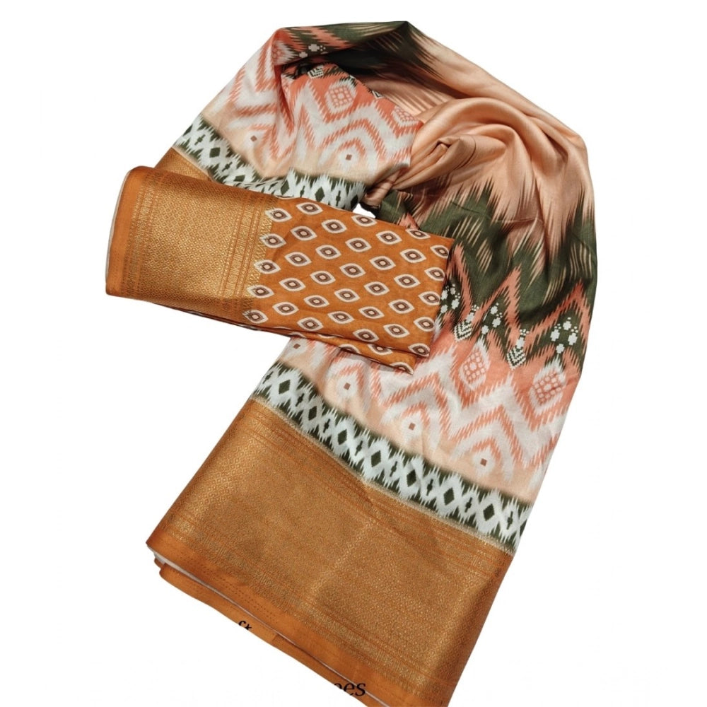Generic Women's Cotton Silk Printed Saree With Unstitched Blouse 5.5Mtr (Multicolor)