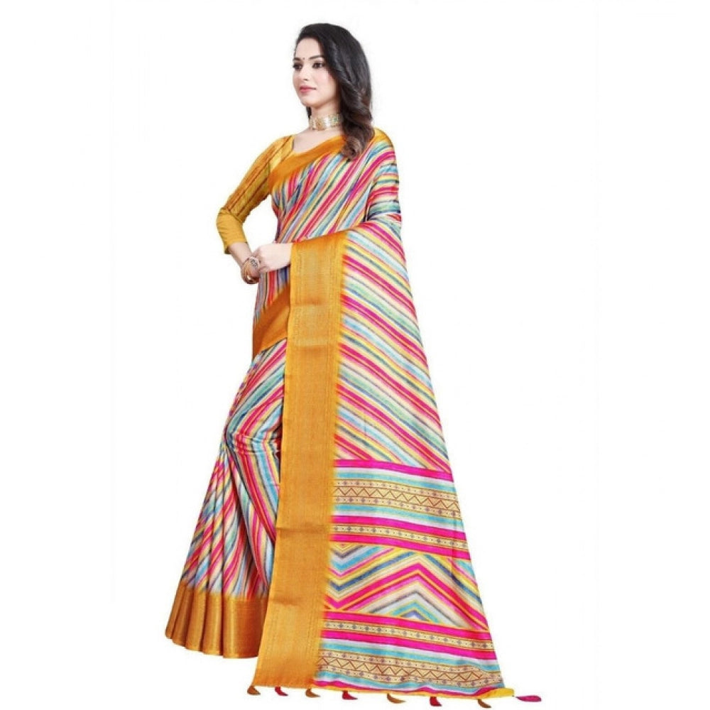 Generic Women's Cotton Silk Striped  Saree With Unstitched Blouse 5.5Mtr (Multicolor)
