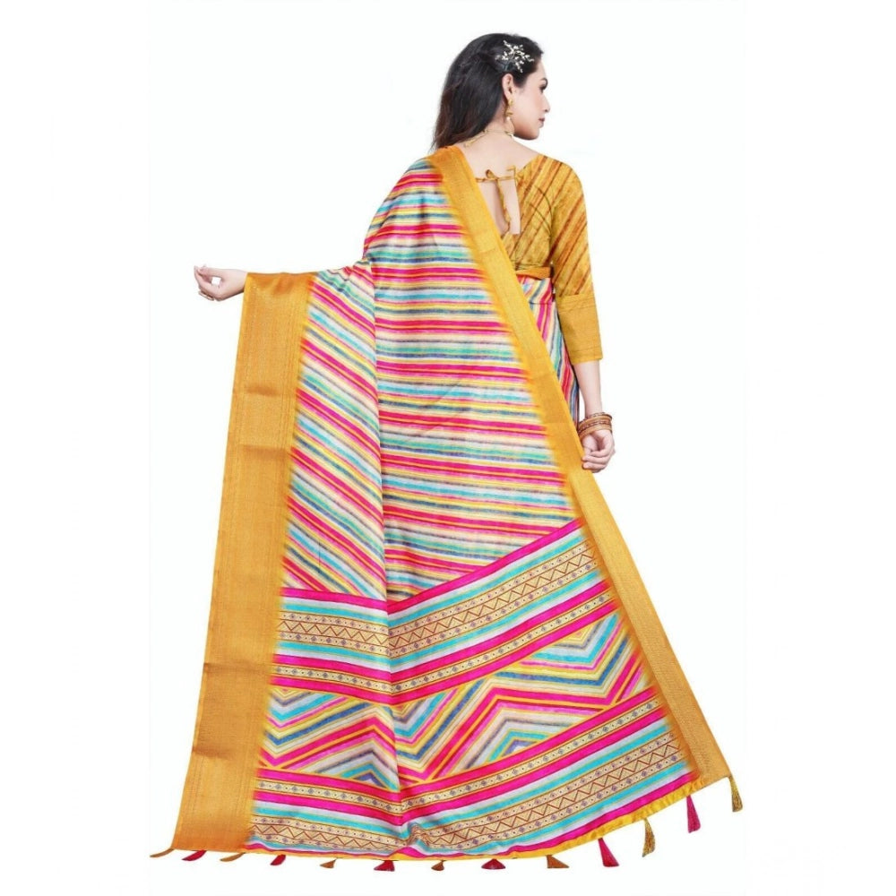 Generic Women's Cotton Silk Striped  Saree With Unstitched Blouse 5.5Mtr (Multicolor)
