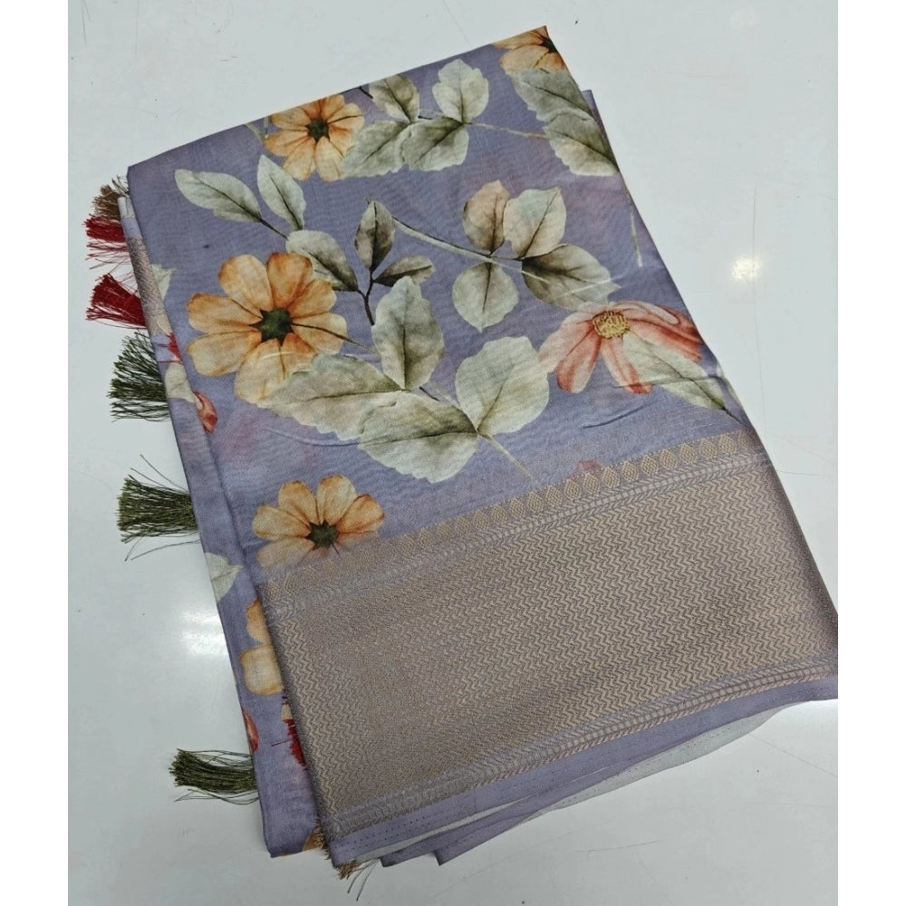 Generic Women's Cotton Silk Floral Printed Saree With Unstitched Blouse 5.5Mtr (Grey)