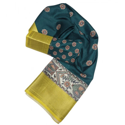 Generic Women's Cotton Silk Printed Saree With Unstitched Blouse 5.5Mtr (Green)