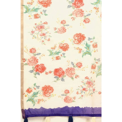Generic Women's Cotton Silk Floral Printed Saree With Unstitched Blouse 5.5Mtr (Blue)