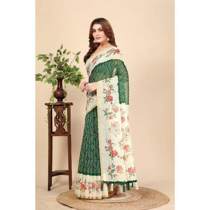 Generic Women's Chanderi Floral Printed Saree With Unstitched Blouse 5.5Mtr (Green)