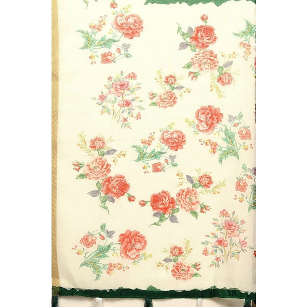 Generic Women's Chanderi Floral Printed Saree With Unstitched Blouse 5.5Mtr (Green)